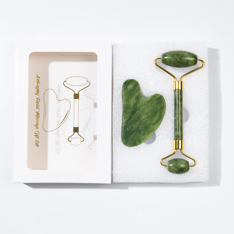 Jade Facial Roller and Gua Sha Massage Set